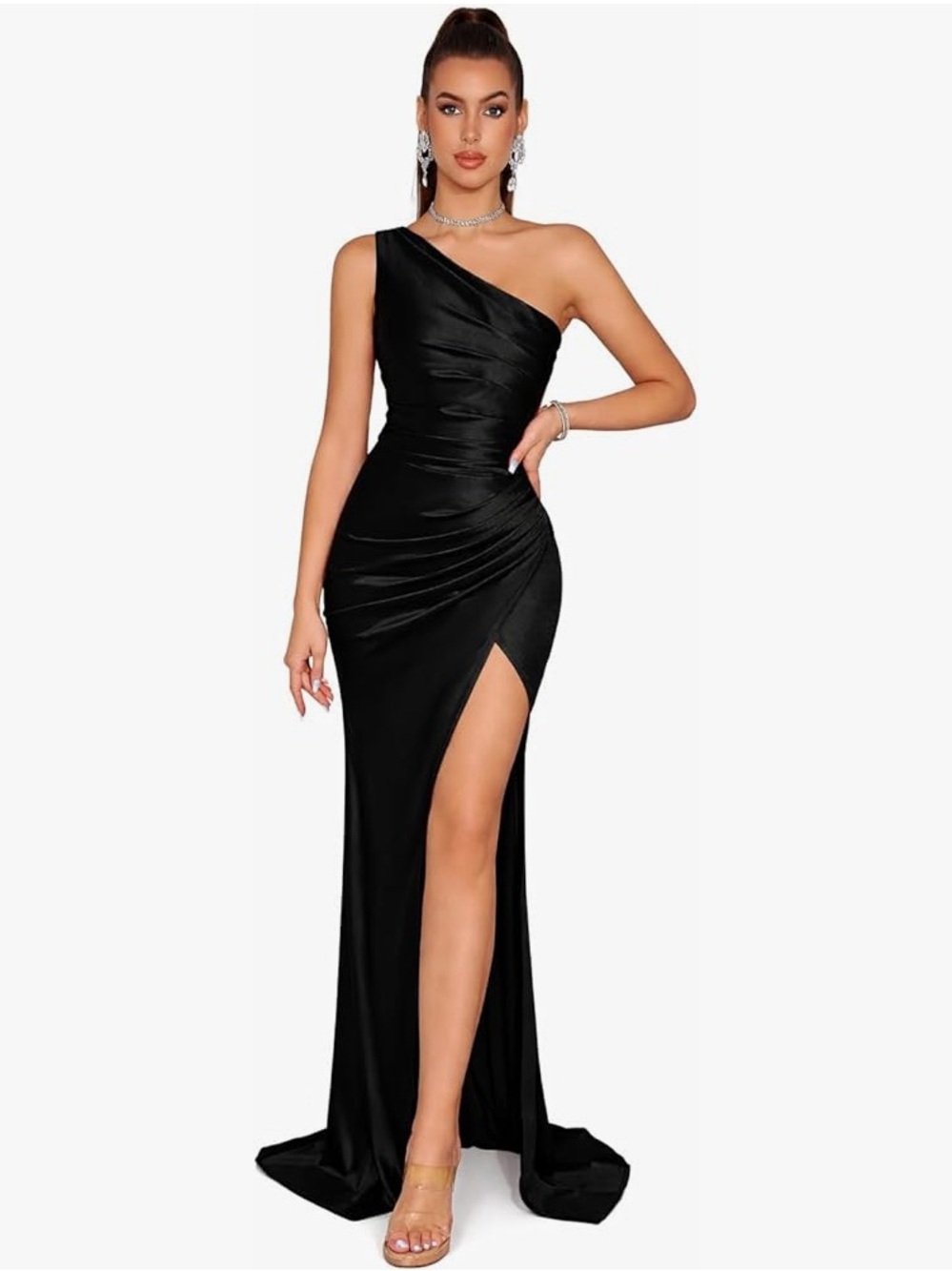 ADYCE Black One-Shoulder Formal Gown – Size Small